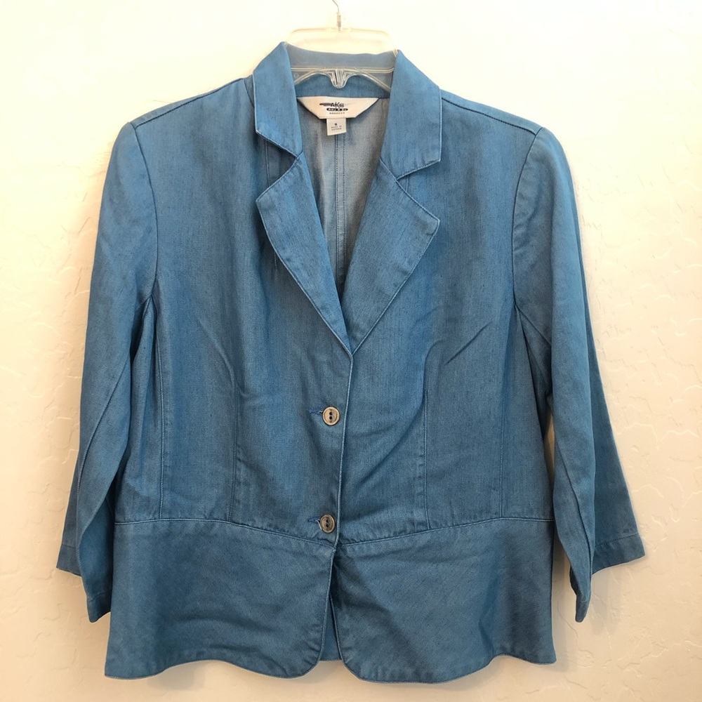 ❌AKS Dresses Womens Button Front Jacket Blue 100% Tencel Small